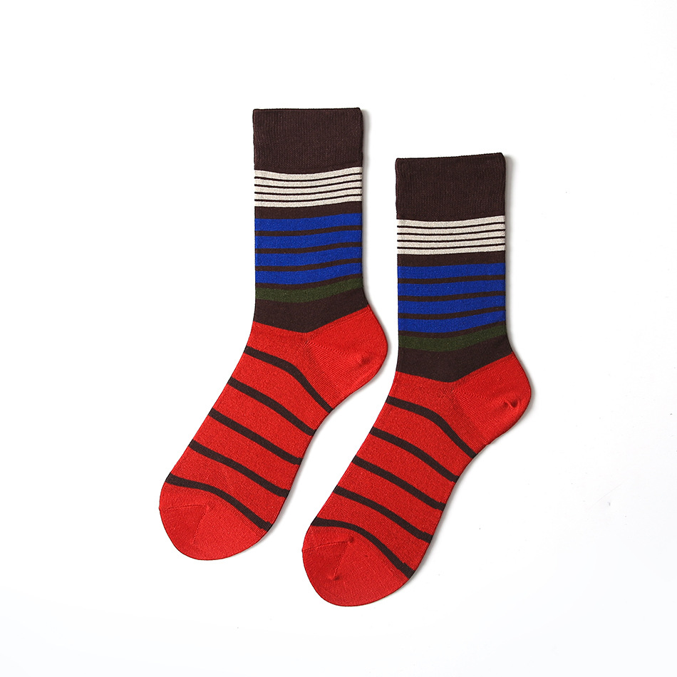 Mixed Colors Hit Color Stripes Retro Ins Wind Tide Skateboard Male And Female Couple Cotton In Tube Socks